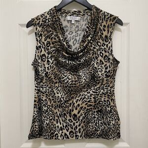 Kasper Separates Cowl Neck‎ Sleeveless Tank Top Leopard Animal  Print Medium